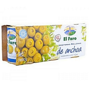 ACEITUNAS EL FARO RELLENAS DE ANCHOA PK-3 50GR