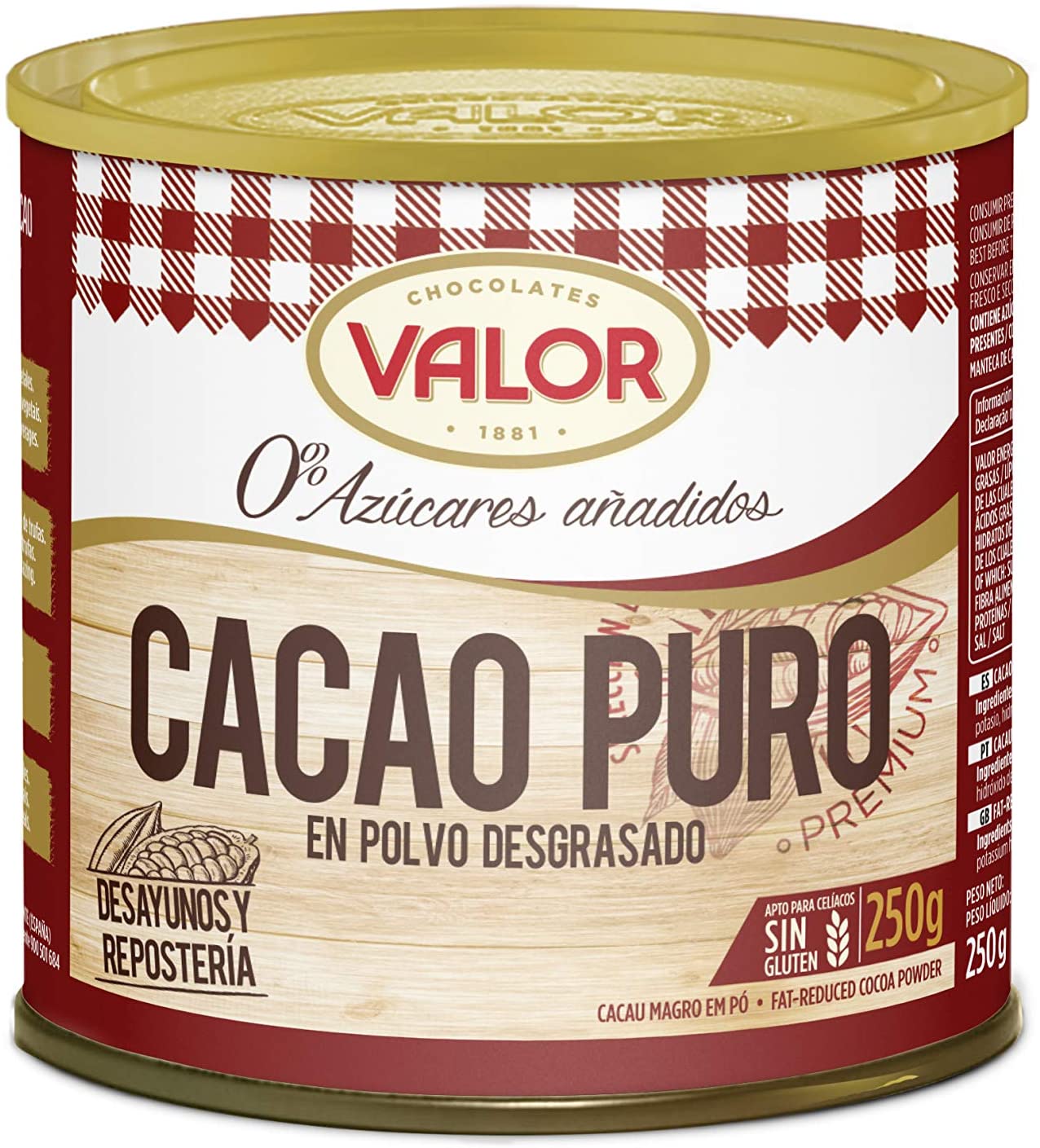 CACAO EN POLVO VALOR PURO SIN AZUCAR 250GR
