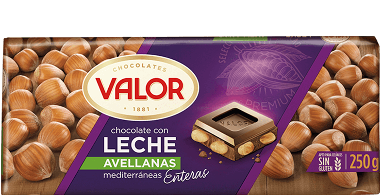 CHOCOLATE CON LECHE CON AVELLANAS VALOR 250GR
