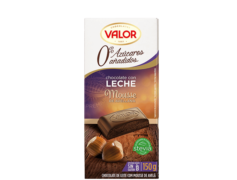 CHOCOLATE CON LECHE VALOR CON MOUSSE DE AVELLANA SIN AZUCAR 150GR