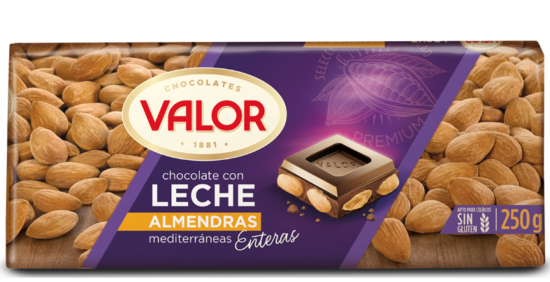 CHOCOLATE CON LECHE Y ALMENDRAS VALOR 250GR
