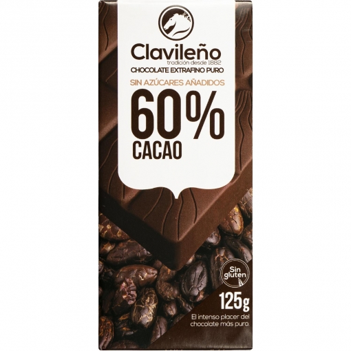 CHOCOLATE PURO 60 % CACAO SIN AZUCAR CLAVILEÑO 125GR