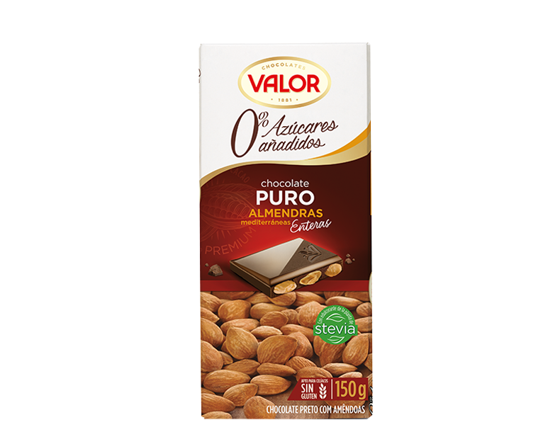 CHOCOLATE VALOR PURO CON ALMENDRA SIN AZUCAR 150GR