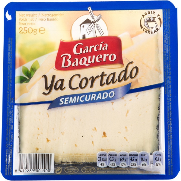 CUÑA DE QUESO SEMICURADO YA CORTADO GARCIA BAQUERO 250GR