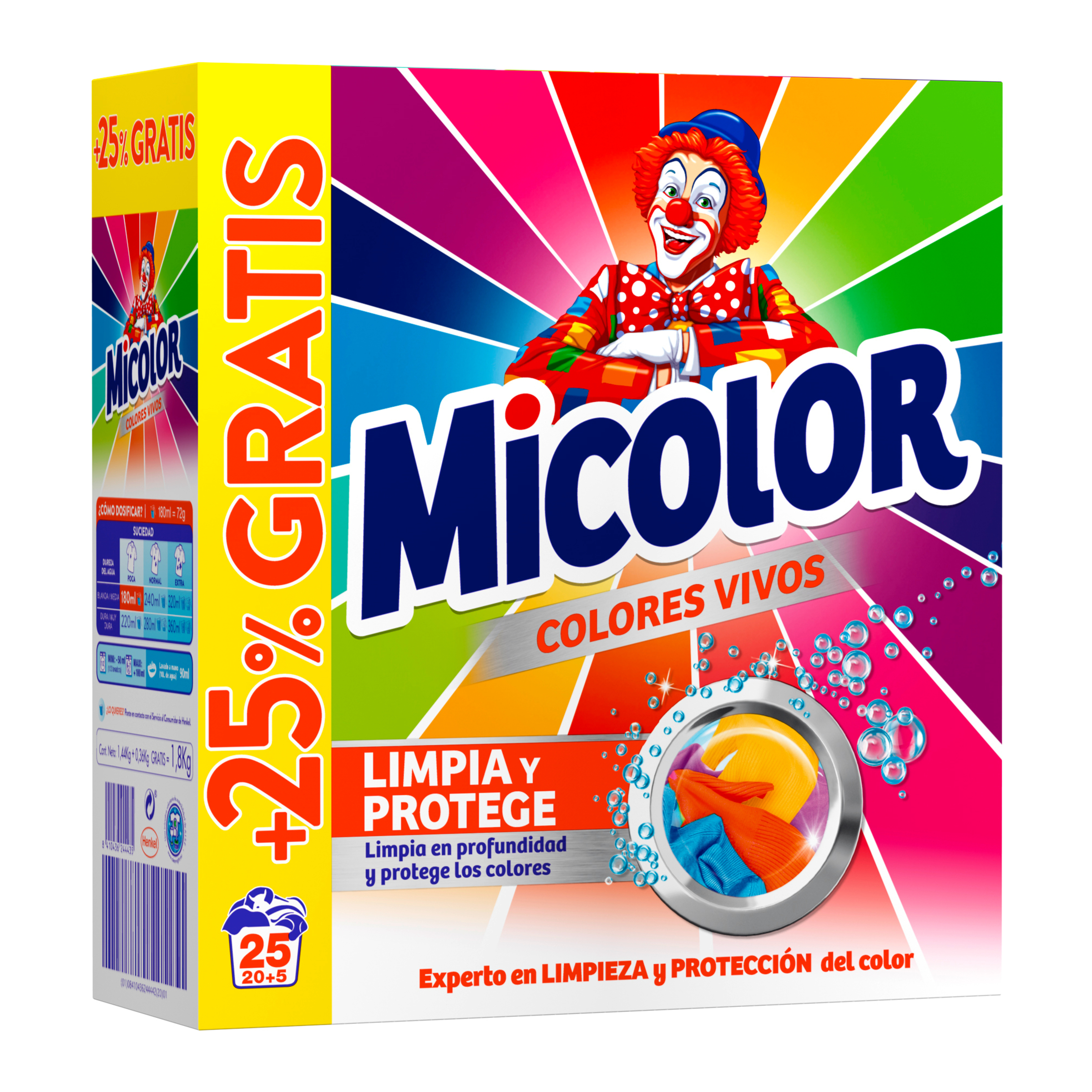 DETERGENTE MALETA MICOLOR COLORES VIVOS 25 CACITOS