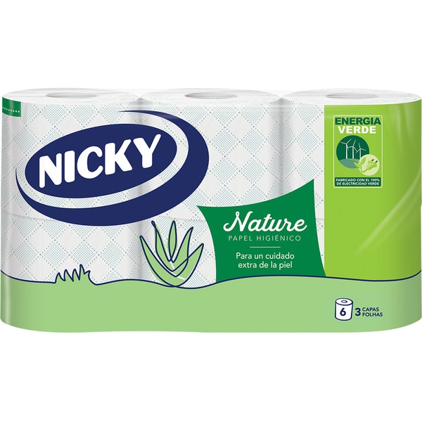 HIGIENICO NICKY ALOE VERA 6 ROLLOS.