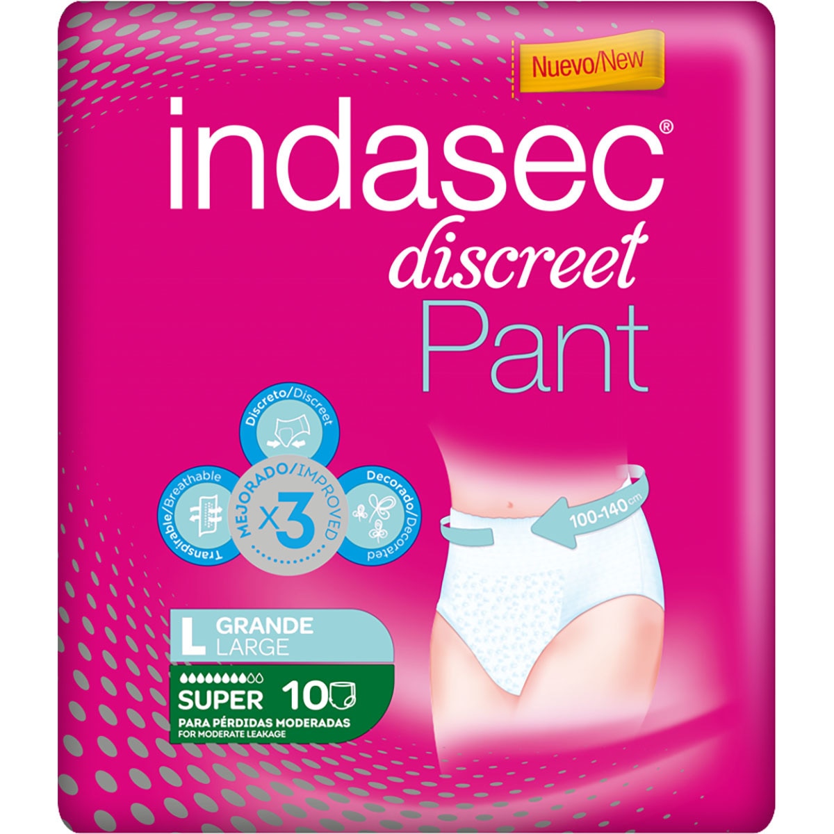 INDASEC DISCREET PANTS BRAGUITA SUPER TALLA M 10UNI