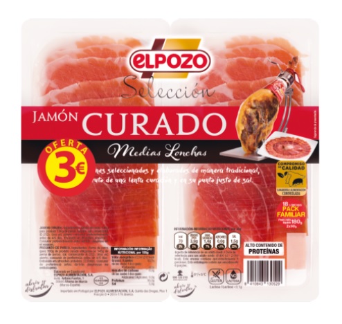 JAMON CURADO MEDIAS LONCHAS EL POZO PK-2 75GRS