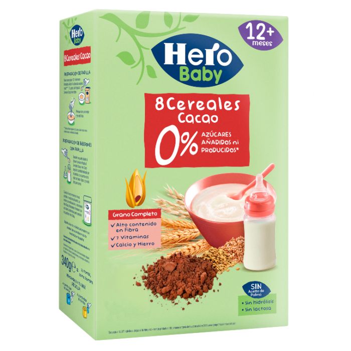 PAPILLA HERO BABY 8 CERERALES CON CACAO 340GRS