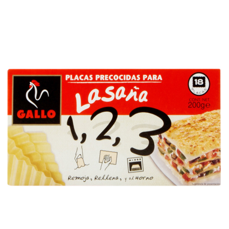 PASTA LASAÑA GALLO PRECOCINDA 18UNI 224GR