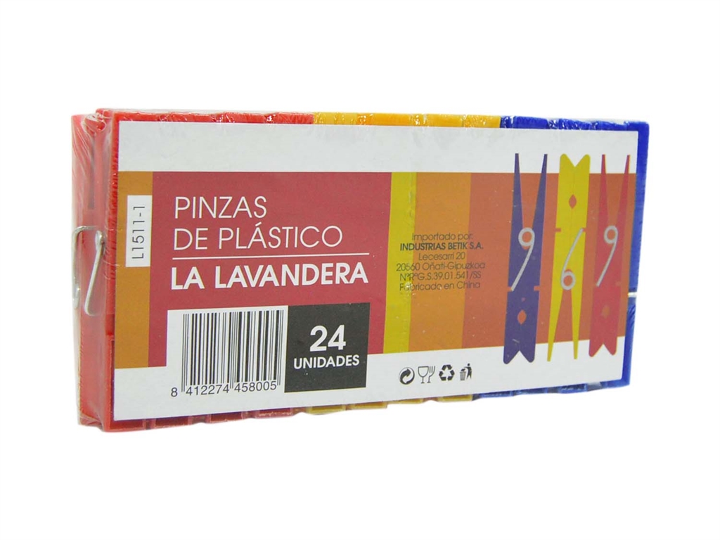 PINZAS ROPA LAVANDERA PLASTICO 24 UND.