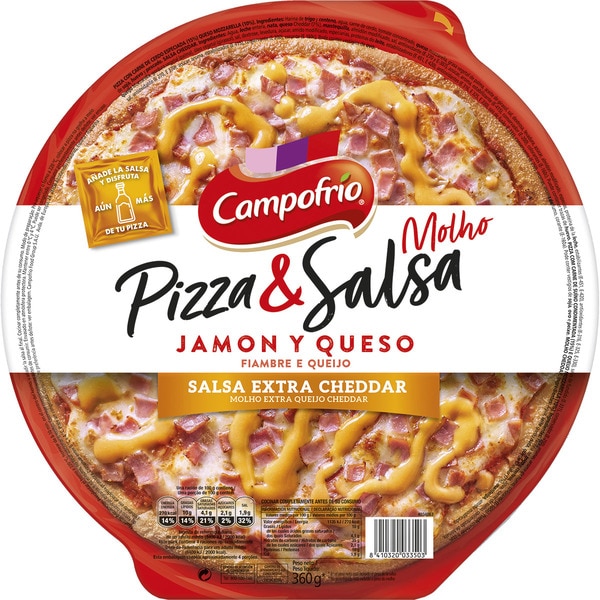 PIZZA DE JAMON Y QUESO CON SALSA EXTRA DE CHEDDAR 360GR