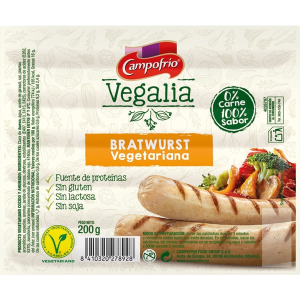SALCHICHAS BRATWURST VEGETARIANA CAMPOFRIO 200GRS