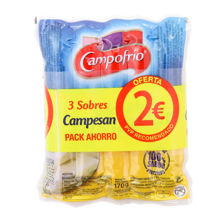 SALCHICHAS CAMPESAN CAMPOFRIO PK-3 170GRS
