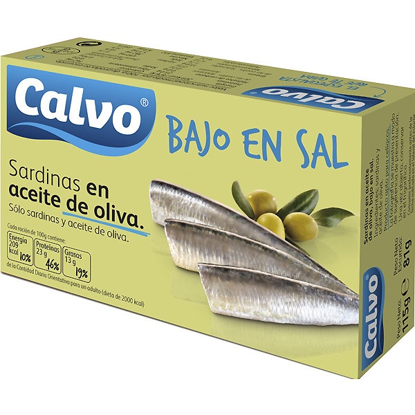 SARDINAS CALVO S/SAL ACEITE OLIVA 120 GR