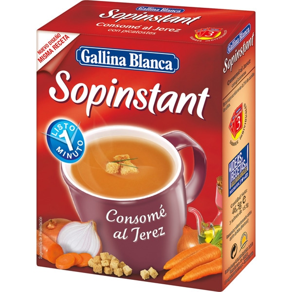 SOPA DE CONSOME AL JEREZ CON PICATOSTES SOPISANT 3 SOBRES 15GR