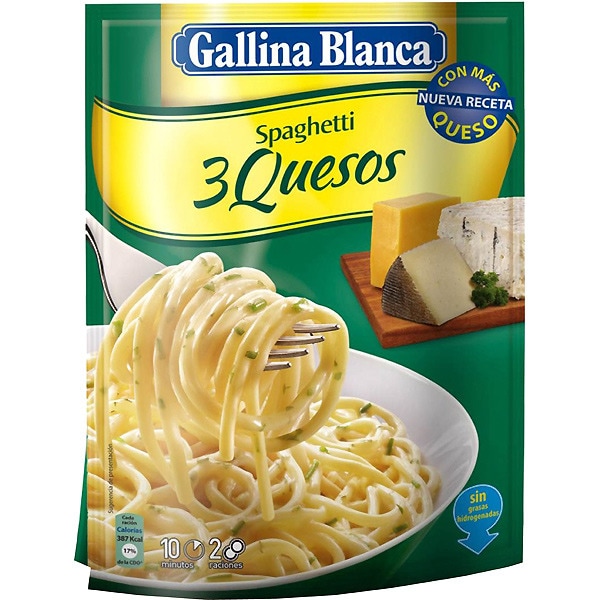 SPAGUETTI DE 3 QUESOS GALLINA BLANCA 2 RACIONES 174GR