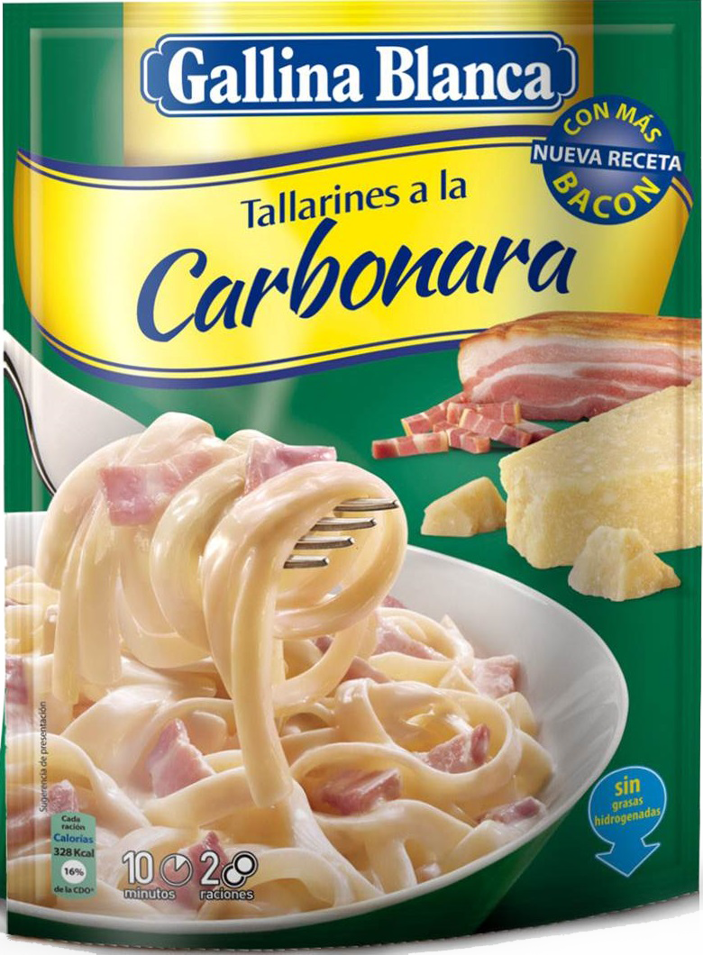 TALLARINES A LA CARBONARA GALLINA BLANCA 2 RACIONES 149GR