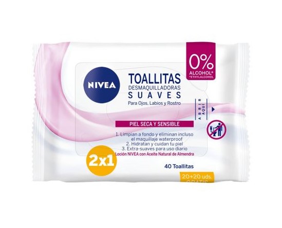 TOALLITAS DESMAQUILLANTES NIVEA PIEL SECA Y SENSIBLE 40UNI
