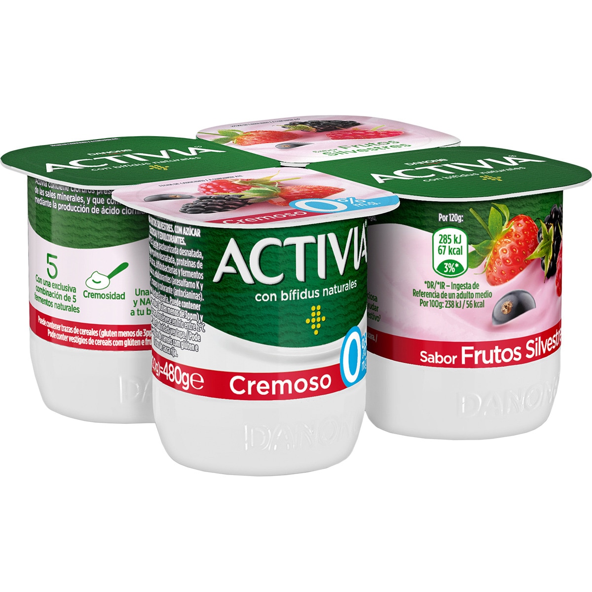 YOGUR ACTIVIA BIFIDUS 0% FRUTOS SILVESTRES PK-4 1202GRS