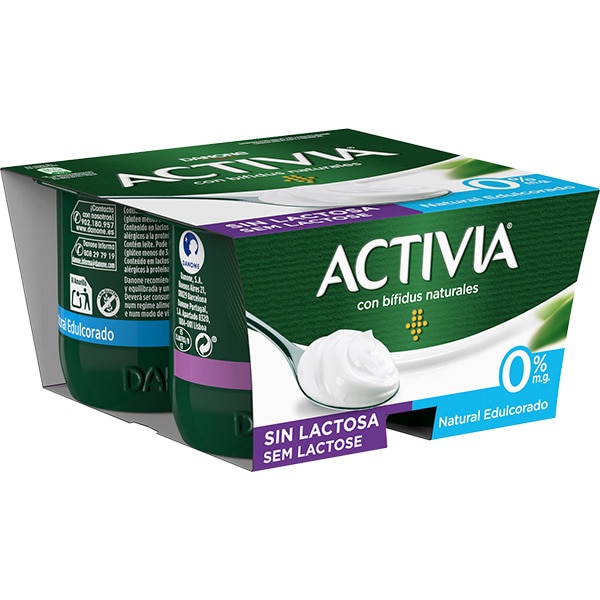YOGUR ACTIVIA BIFIDUS 0% SIN LACTOSA NATURAL EDULCORADO PK-4 120GRS