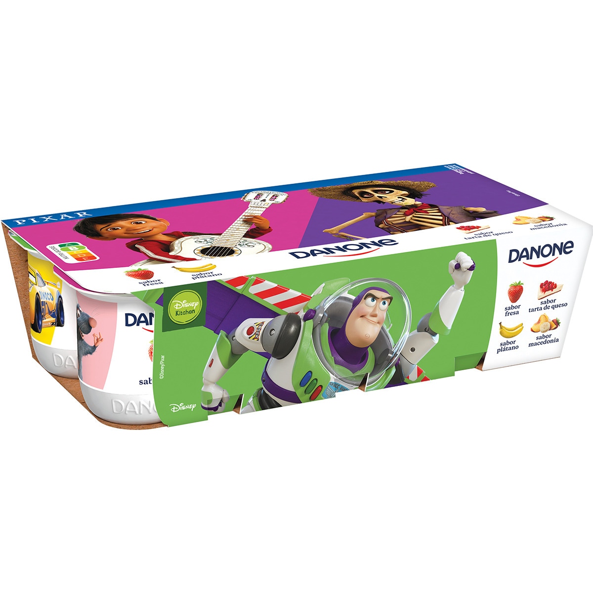 YOGUR DANONE SABOR FRESA, MACEDONIA, PLATANO Y TARTA DE QUESO SIN GLUTEN PK-8 120GRS