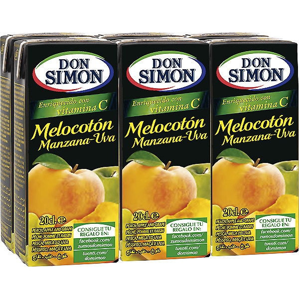 ZUMO DON SIMON MELOCOTON MANZANA Y UVA BRIK PK-6 200ML