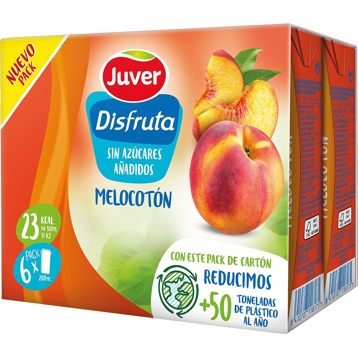 ZUMO JUVER DISFRUTA MELOCOTON SIN AZUCAR PK-6 200ML